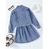 image:imageMakeMeChic Girls 2 Piece Outfits Ripped Raw Hem Long Sleeve Button Down Denim Jacket and Pleated Jean Skirt SetsBlue