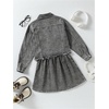 image:imageMakeMeChic Girls 2 Piece Outfits Ripped Raw Hem Long Sleeve Button Down Denim Jacket and Pleated Jean Skirt SetsDark Grey