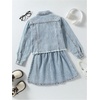 image:imageMakeMeChic Girls 2 Piece Outfits Ripped Raw Hem Long Sleeve Button Down Denim Jacket and Pleated Jean Skirt SetsLight Blue