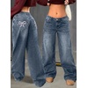 image:imageMakeMeChic Girls Baggy Straight Leg Jeans High Elastic Waisted Denim Pants Y2K Boyfriend Skater Streetwear 416YBow Print Blue