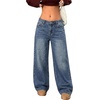 image:imageMakeMeChic Girls Baggy Straight Leg Jeans High Elastic Waisted Denim Pants Y2K Boyfriend Skater Streetwear 416YBow Print Blue