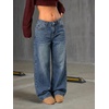 image:imageMakeMeChic Girls Baggy Straight Leg Jeans High Elastic Waisted Denim Pants Y2K Boyfriend Skater Streetwear 416YBow Print Blue