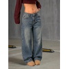 image:imageMakeMeChic Girls Baggy Straight Leg Jeans High Elastic Waisted Denim Pants Y2K Boyfriend Skater Streetwear 416YBow Print Medium Wash