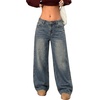image:imageMakeMeChic Girls Baggy Straight Leg Jeans High Elastic Waisted Denim Pants Y2K Boyfriend Skater Streetwear 416YBow Print Medium Wash
