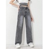 image:imageMakeMeChic Girls Baggy Straight Leg Jeans High Elastic Waisted Denim Pants Y2K Boyfriend Skater Streetwear 416YDark Grey
