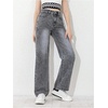 image:imageMakeMeChic Girls Baggy Straight Leg Jeans High Elastic Waisted Denim Pants Y2K Boyfriend Skater Streetwear 416YDark Grey