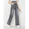 image:imageMakeMeChic Girls Baggy Straight Leg Jeans High Elastic Waisted Denim Pants Y2K Boyfriend Skater Streetwear 416YDark Grey