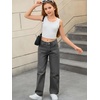 image:imageMakeMeChic Girls Baggy Straight Leg Jeans High Elastic Waisted Denim Pants Y2K Boyfriend Skater Streetwear 416YGrey