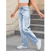 image:imageMakeMeChic Girls Baggy Straight Leg Jeans High Elastic Waisted Denim Pants Y2K Boyfriend Skater Streetwear 416YLight Wash