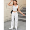 image:imageMakeMeChic Girls Baggy Straight Leg Jeans High Elastic Waisted Denim Pants Y2K Boyfriend Skater Streetwear 416YWhite