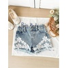 image:imageMakeMeChic Girls Summer Floral Lace Denim Shorts Distressed Trim Zip Fly Micro Mini JortsLight Wash
