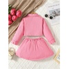 image:imageMakeMeChic Toddler Baby Girl 2 Piece Cute Outfits Long Sleeve Collared Denim Jacket and Pleated A Line Jean Skirt SetsPink