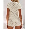 image:imageMakeMeChic Womens 2 Piece Sets Crochet Beach Cover Ups Boho Tops Mini Shorts Set Vacation OutfitsBeige
