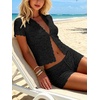 image:imageMakeMeChic Womens 2 Piece Sets Crochet Beach Cover Ups Boho Tops Mini Shorts Set Vacation OutfitsBlack