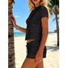image:imageMakeMeChic Womens 2 Piece Sets Crochet Beach Cover Ups Boho Tops Mini Shorts Set Vacation OutfitsBlack