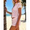 image:imageMakeMeChic Womens 2 Piece Sets Crochet Beach Cover Ups Boho Tops Mini Shorts Set Vacation OutfitsLight Pink