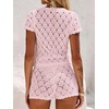 image:imageMakeMeChic Womens 2 Piece Sets Crochet Beach Cover Ups Boho Tops Mini Shorts Set Vacation OutfitsLight Pink