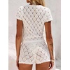 image:imageMakeMeChic Womens 2 Piece Sets Crochet Beach Cover Ups Boho Tops Mini Shorts Set Vacation OutfitsWhite