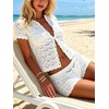 image:imageMakeMeChic Womens 2 Piece Sets Crochet Beach Cover Ups Boho Tops Mini Shorts Set Vacation OutfitsWhite