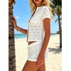 image:imageMakeMeChic Womens 2 Piece Sets Crochet Beach Cover Ups Boho Tops Mini Shorts Set Vacation OutfitsWhite