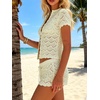 image:imageMakeMeChic Womens 2 Piece Sets Crochet Beach Cover Ups Boho Tops Mini Shorts Set Vacation OutfitsYellow