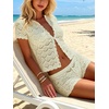 image:imageMakeMeChic Womens 2 Piece Sets Crochet Beach Cover Ups Boho Tops Mini Shorts Set Vacation OutfitsYellow