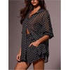 image:imageMakeMeChic Womens 2 Piece Summer Outfits Polka Dots Mesh Sheer Long Sleeve Blouse and Shorts Clothing SetsBlack and White