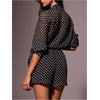 image:imageMakeMeChic Womens 2 Piece Summer Outfits Polka Dots Mesh Sheer Long Sleeve Blouse and Shorts Clothing SetsBlack and White