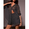 image:imageMakeMeChic Womens 2 Piece Summer Outfits Polka Dots Mesh Sheer Long Sleeve Blouse and Shorts Clothing SetsBlack and White