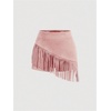 image:imageMakeMeChic Womens 2 Piece Summer Outfits Suede Fringe Sleeveless Cami Top and Shorts Cowgirl SetsPink