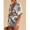 image:imageMakeMeChic Womens 2 Piece Summer Sets Boho Floral Crop Tops Wrap Skirt Set Resortwear Vacation OutfitsBlue and Khaki