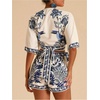 image:imageMakeMeChic Womens 2 Piece Summer Sets Boho Floral Crop Tops Wrap Skirt Set Resortwear Vacation OutfitsBlue and Khaki