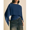 image:imageMakeMeChic Womens Asymmetrical Crop Tops Dressy Blouse Chiffon Mesh Sheer Summer Going Out TopsBlue Plain