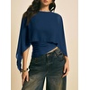 image:imageMakeMeChic Womens Asymmetrical Crop Tops Dressy Blouse Chiffon Mesh Sheer Summer Going Out TopsBlue Plain