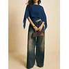 image:imageMakeMeChic Womens Asymmetrical Crop Tops Dressy Blouse Chiffon Mesh Sheer Summer Going Out TopsBlue Plain