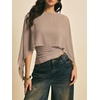 image:imageMakeMeChic Womens Asymmetrical Crop Tops Dressy Blouse Chiffon Mesh Sheer Summer Going Out TopsKhaki