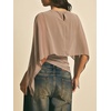image:imageMakeMeChic Womens Asymmetrical Crop Tops Dressy Blouse Chiffon Mesh Sheer Summer Going Out TopsKhaki
