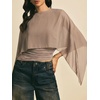 image:imageMakeMeChic Womens Asymmetrical Crop Tops Dressy Blouse Chiffon Mesh Sheer Summer Going Out TopsKhaki