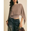 image:imageMakeMeChic Womens Asymmetrical Crop Tops Dressy Blouse Chiffon Mesh Sheer Summer Going Out TopsKhaki