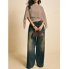 image:imageMakeMeChic Womens Asymmetrical Crop Tops Dressy Blouse Chiffon Mesh Sheer Summer Going Out TopsKhaki