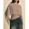 image:imageMakeMeChic Womens Asymmetrical Crop Tops Dressy Blouse Chiffon Mesh Sheer Summer Going Out TopsKhaki