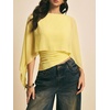 image:imageMakeMeChic Womens Asymmetrical Crop Tops Dressy Blouse Chiffon Mesh Sheer Summer Going Out TopsYellow