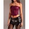 image:imageMakeMeChic Womens Bandeau Strapless Tube Top Faux Leather Y2K Sexy Crop Tops Hippie ClothesBurgundy