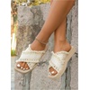 image:imageMakeMeChic Womens Beach Fringe Flat Sandals Raw Trim Criss Cross Summer Platform SandalsBeige