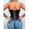 image:imageMakeMeChic Womens Black Corset Tops Y2K Floral Lace Sleeveless Open Back Strapless Body ShaperBlack