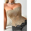image:imageMakeMeChic Womens Black Corset Tops Y2K Floral Lace Sleeveless Open Back Strapless Body ShaperKhaki