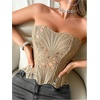 image:imageMakeMeChic Womens Black Corset Tops Y2K Floral Lace Sleeveless Open Back Strapless Body ShaperKhaki