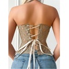 image:imageMakeMeChic Womens Black Corset Tops Y2K Floral Lace Sleeveless Open Back Strapless Body ShaperKhaki