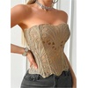 image:imageMakeMeChic Womens Black Corset Tops Y2K Floral Lace Sleeveless Open Back Strapless Body ShaperKhaki