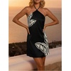 image:imageMakeMeChic Womens Boho Tropical Halter Mini Dress Tie Backless Summer Beach Vacation DressesBlack Floral